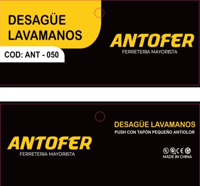 DESAGÜE NEGRO LAVAMANOS PUSH CON TAPÓN PEQUEÑO ANTIOLOR, CAJA 50 UND
