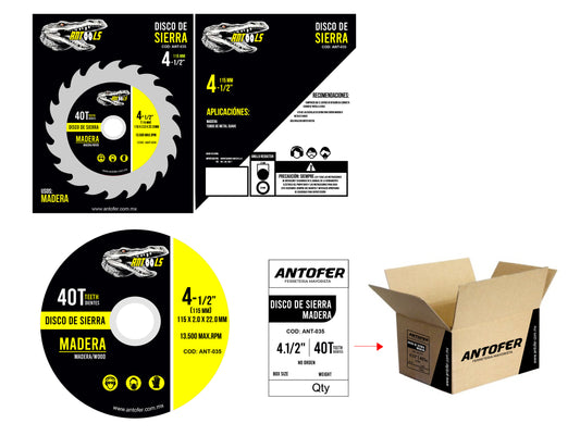 DISCO DE SIERRA CORTE MADERA 4.5 40 DIENTES ANTOOLS CAJA 200 UNIDADES