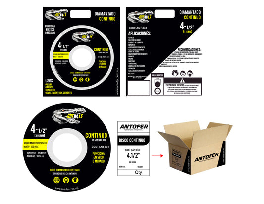 DISCO DIAMANTADO CONTINUO DE 4.5 ANTOOLS CAJA 200 UNIDADES