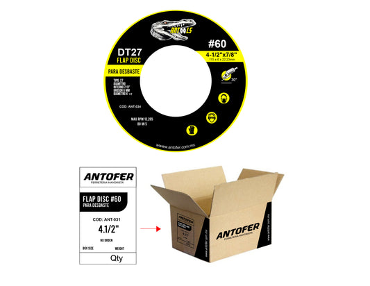 DISCO FLAB DE 4.5 NO.60 DESBASTE ANTOOLS CAJA 300 UNIDADES