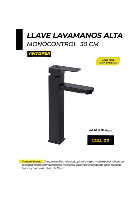 LLAVE LAVAMANOS ALTA MONOCONTROL 30CM CAJA 10 UNIDADES