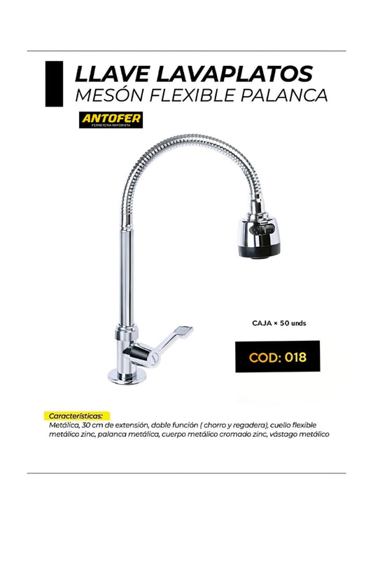 LLAVE LAVAPLATOS MESON FLEXIBLE PALANCA CAJA 50 UNIDADES