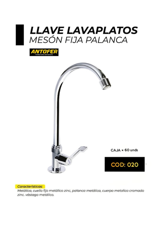 LLAVE LAVAPLATOS MESON FIJA PALANCA CAJA 60 UNIDADES