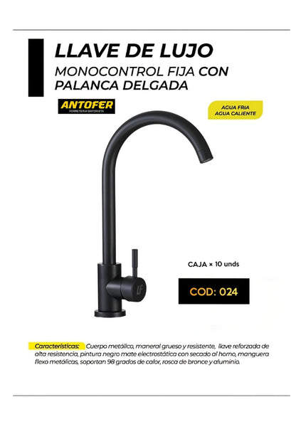 LLAVE DE LUJO MONOCONTROL FIJA CON PALANCA DELGADA CAJA 10 UNIDADES