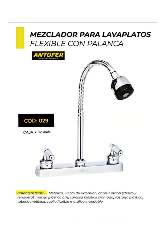 MEZCLADOR PARA LAVAPLATOS FLEXIBLE CON PALANCA CAJA 20 UNIDADES