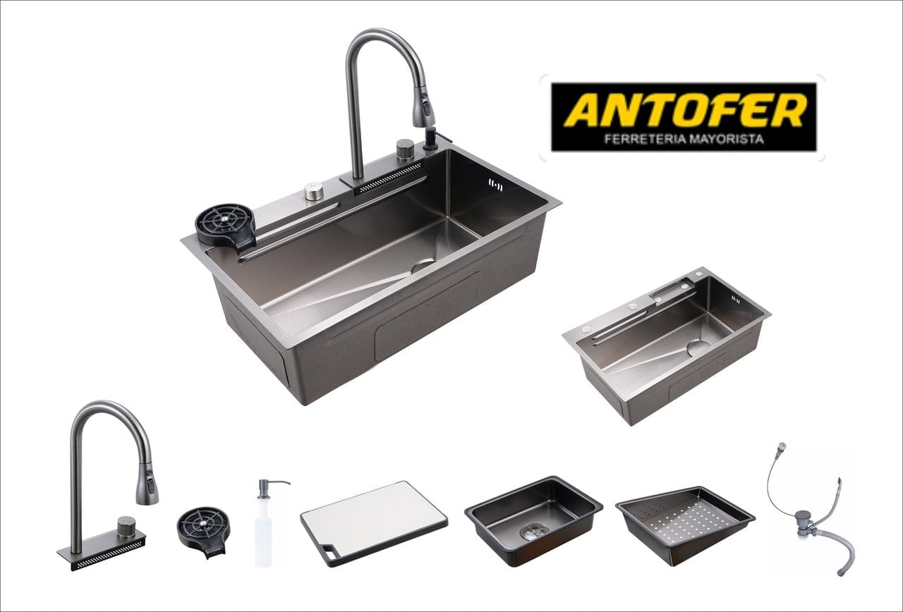 FREGADERO SUS 304 ANT-044 GRIS JUEGO COMPLETO CAJA 1 UNIDAD