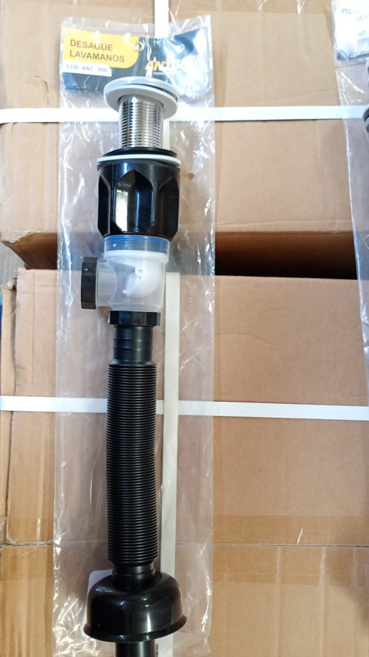DESAGÜE NEGRO LAVAMANOS PUSH CON TAPÓN PEQUEÑO ANTIOLOR, CAJA 50 UND