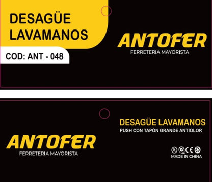 DESAGÜE LAVAMANOS PUSH CON TAPÓN GRANDE ANTIOLOR, CAJA 50 UND