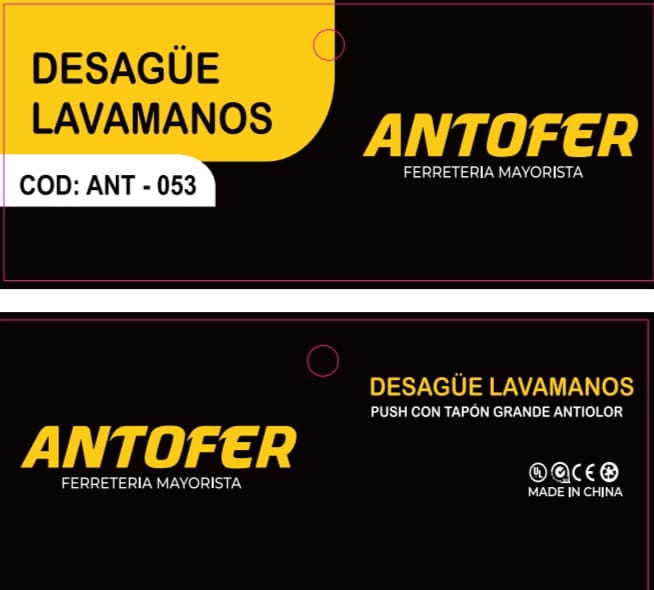 DESAGÜE NEGRO LAVAMANOS PUSH CON TAPÓN GRANDE ANTIOLOR, CAJA 50 UND