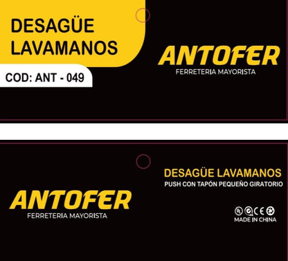 DESAGÜE LAVAMANOS PUSH CON TAPÓN PEQUEÑO GIRATORIO, CAJA 50 UND