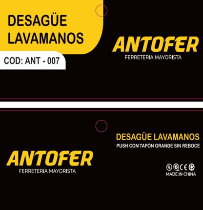 DESAGÜE LAVAMANOS PUSH CON TAPÓN GRANDE SIN REBOSE, CAJA 50 UND