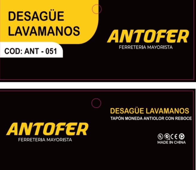 DESAGÜE NEGRO LAVAMANOS TAPÓN MONEDA ANTIOLOR CON REBOCE, CAJA 50 UND