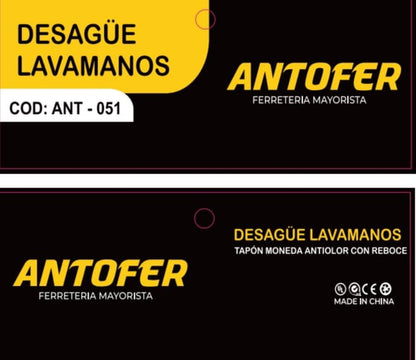 DESAGÜE NEGRO LAVAMANOS TAPÓN MONEDA ANTIOLOR CON REBOCE, CAJA 50 UND