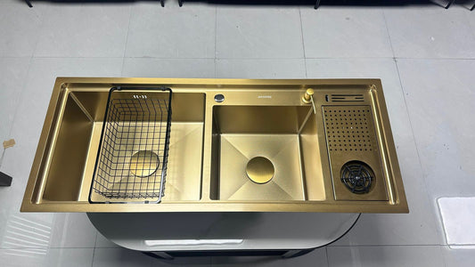 FREGADERO SUS 304 ANT-064 GOLD JUEGO COMPLETO CAJA 1 UNIDAD