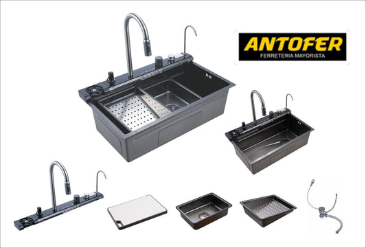 FREGADERO SUS 304 ANT-045 GRIS JUEGO COMPLETO CAJA 1 UNIDAD