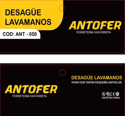 DESAGÜE NEGRO LAVAMANOS PUSH CON TAPÓN PEQUEÑO ANTIOLOR, CAJA 50 UND