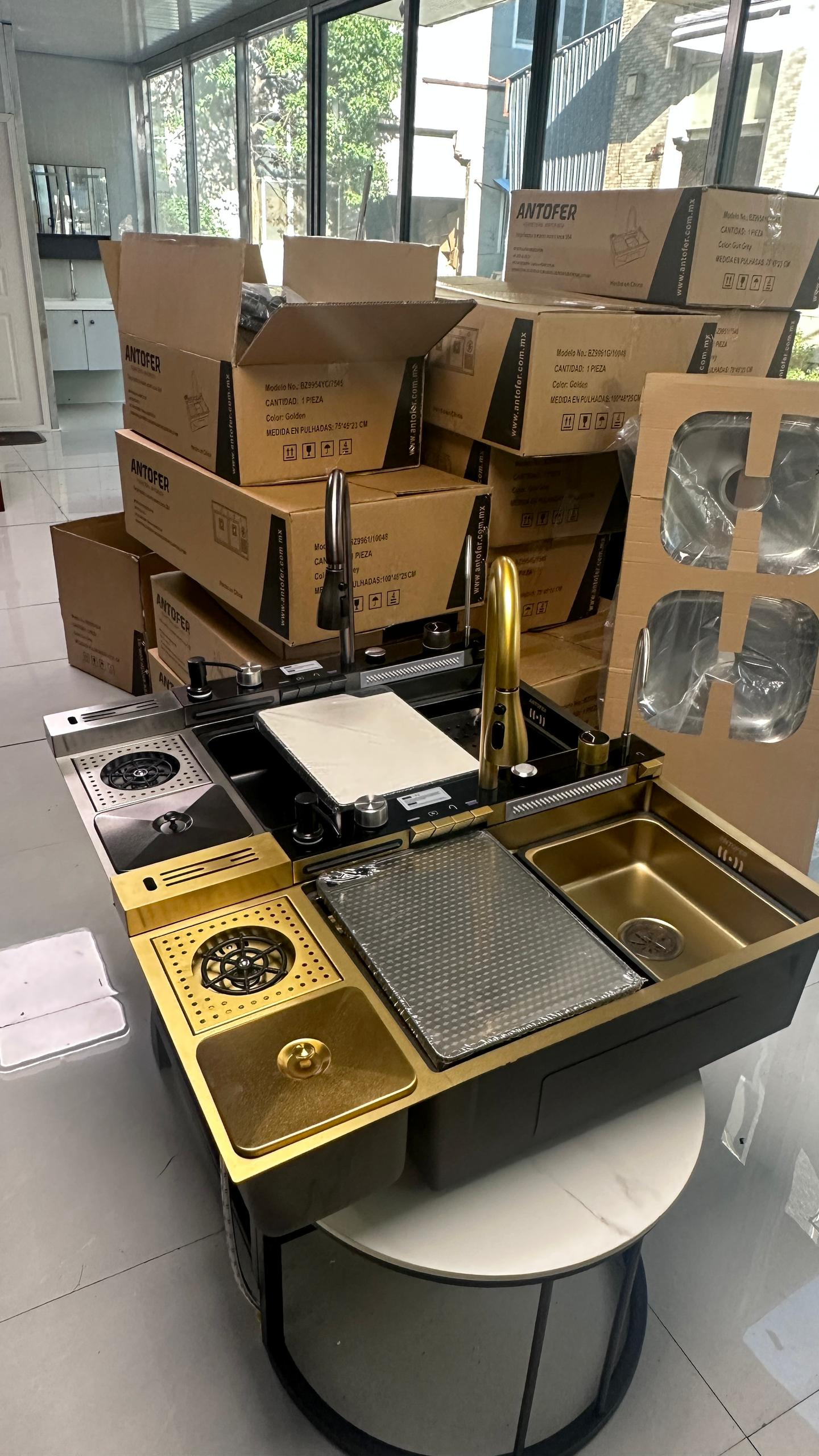 FREGADERO SUS 304 ANT-063 GOLD JUEGO COMPLETO CAJA 1 UNIDAD