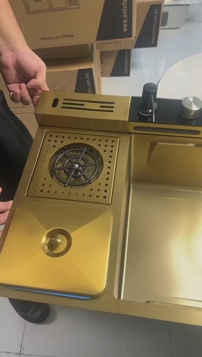 FREGADERO SUS 304 ANT-063 GOLD JUEGO COMPLETO CAJA 1 UNIDAD